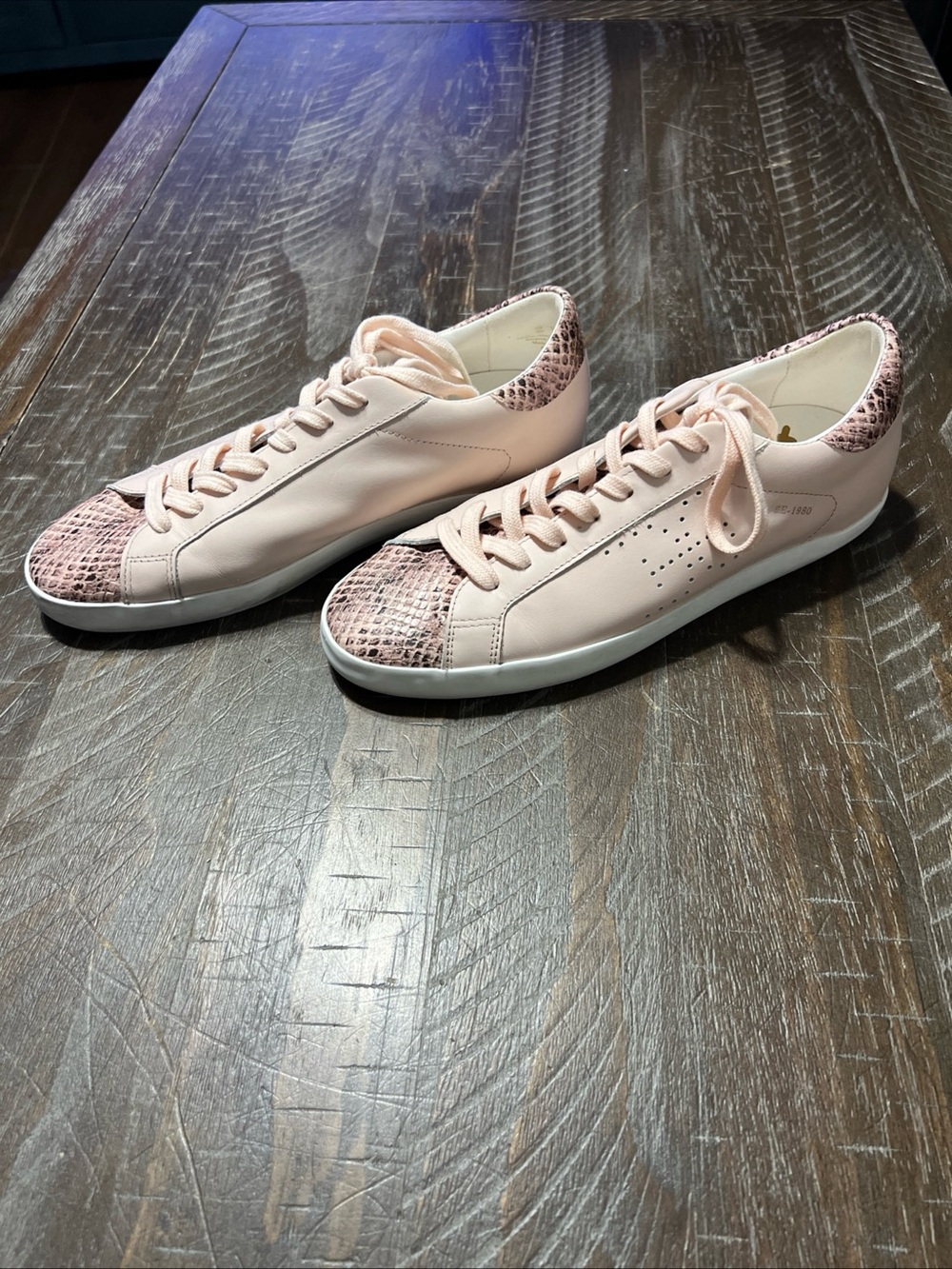 Sam Edelman Aubrie Ladies Pink Leather Sneakers with Snakeskin Detail Sz 9